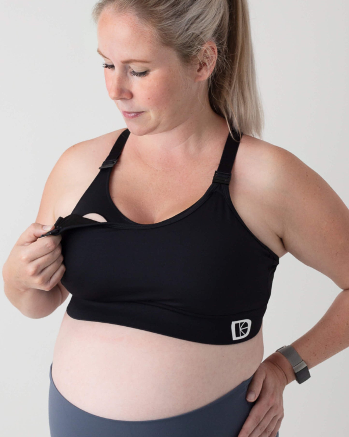 Black sports nursing bra open