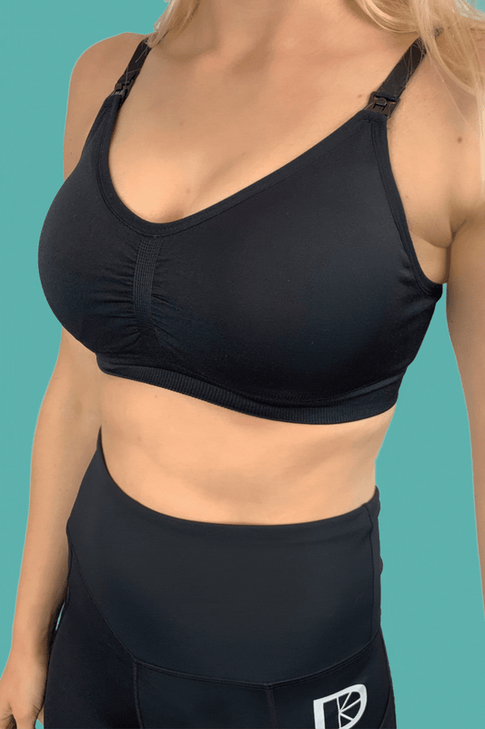 scrolling image of black, white and beige breastfeeding bra that's suitable for pregnancy