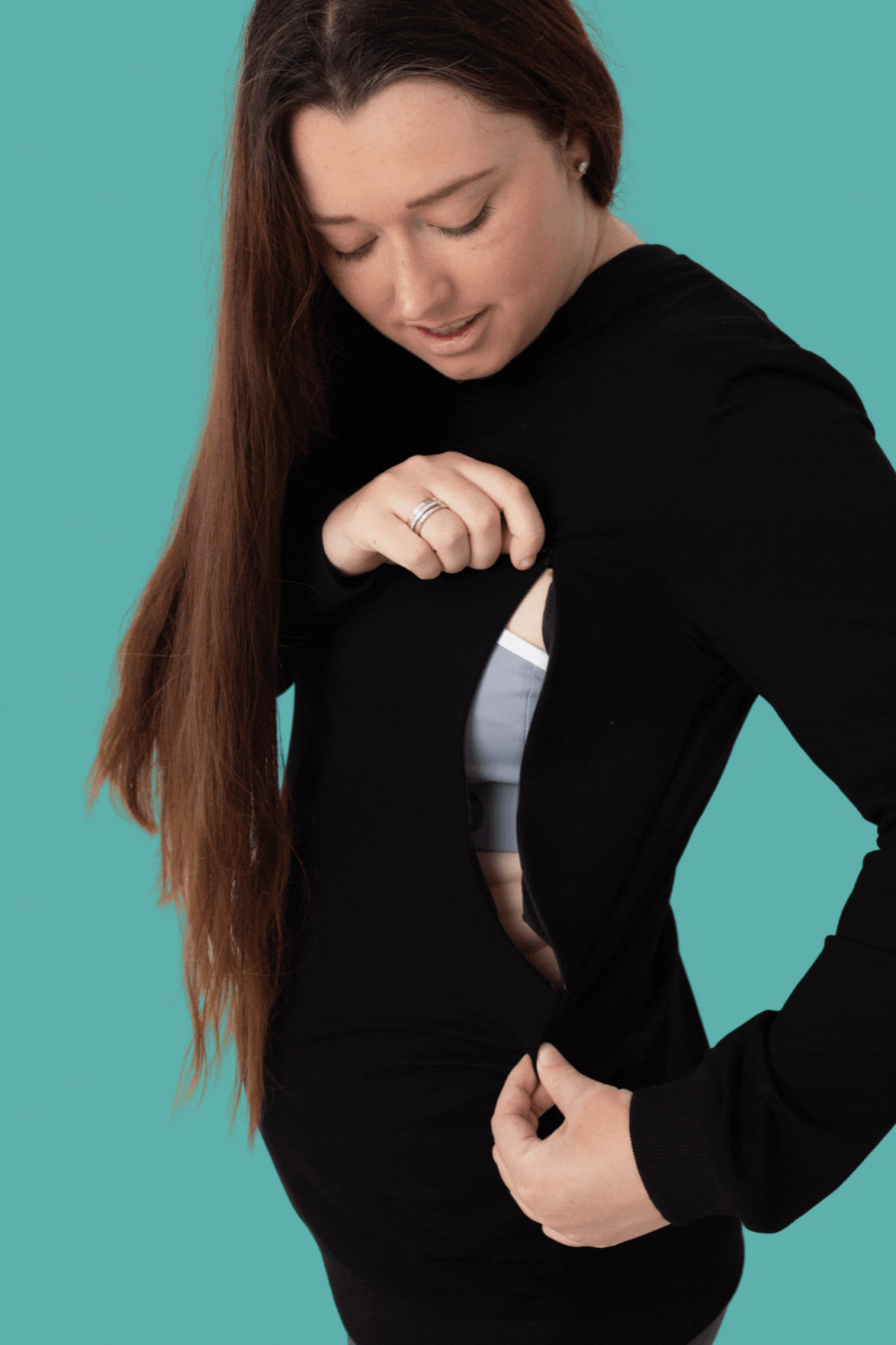 Black maternity and breastfeeding jumper with side zips