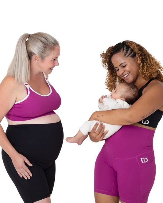 Raspberry and black cycling shorts mums, babies and bumps
