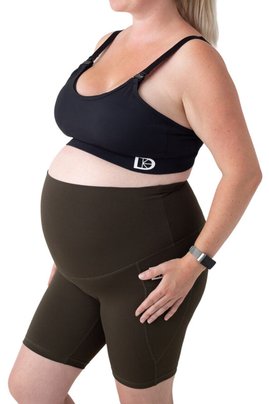 Olive maternity shorts with pocket